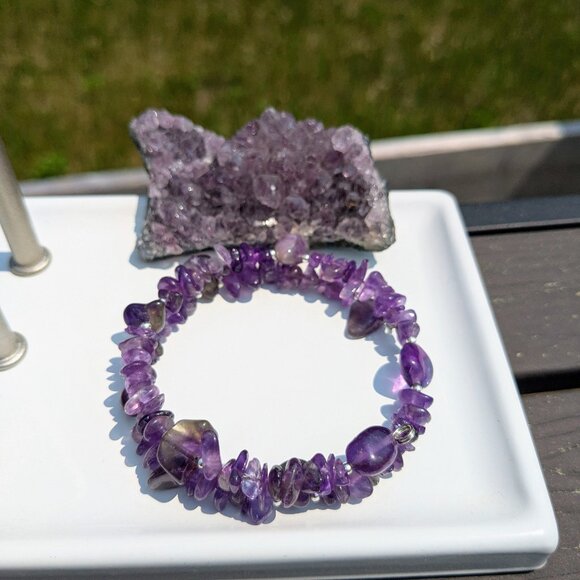 Handmade Jewelry - Natural Purple Amethyst Crystal Gemstone Bracelet